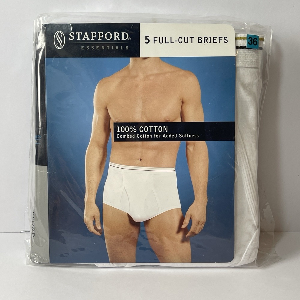 Stafford Men's 5-Pack 100% Cotton Full Cut Briefs Whitey Tighty L 36-38 NOS